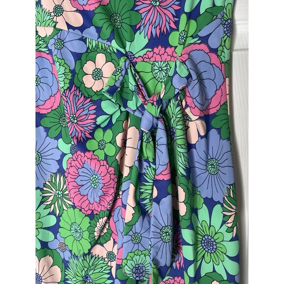 NWOT TALBOTS EFFORTLESS JERSEY FLORAL TIE DRESS Green & Blue Womens Medium - Picture 5 of 7